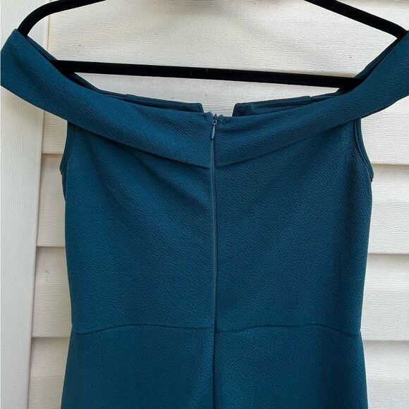 Armani Exchange turquoise off-shoulder bodycon dress, high-low valance, size 8 - Picture 6 of 11